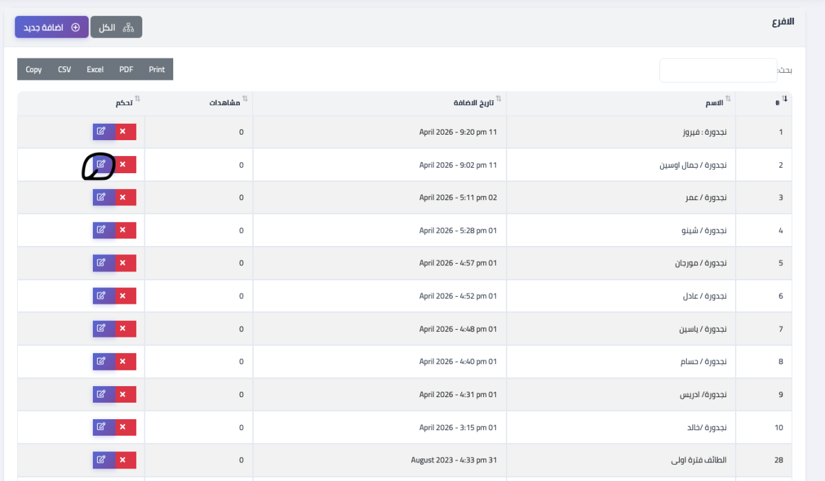 اضافة وتعديل الفروع